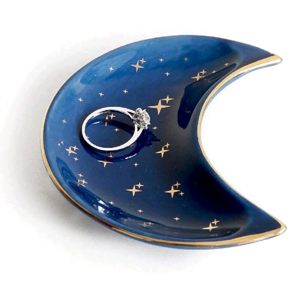 Blue Crescent Moon Ring Dish